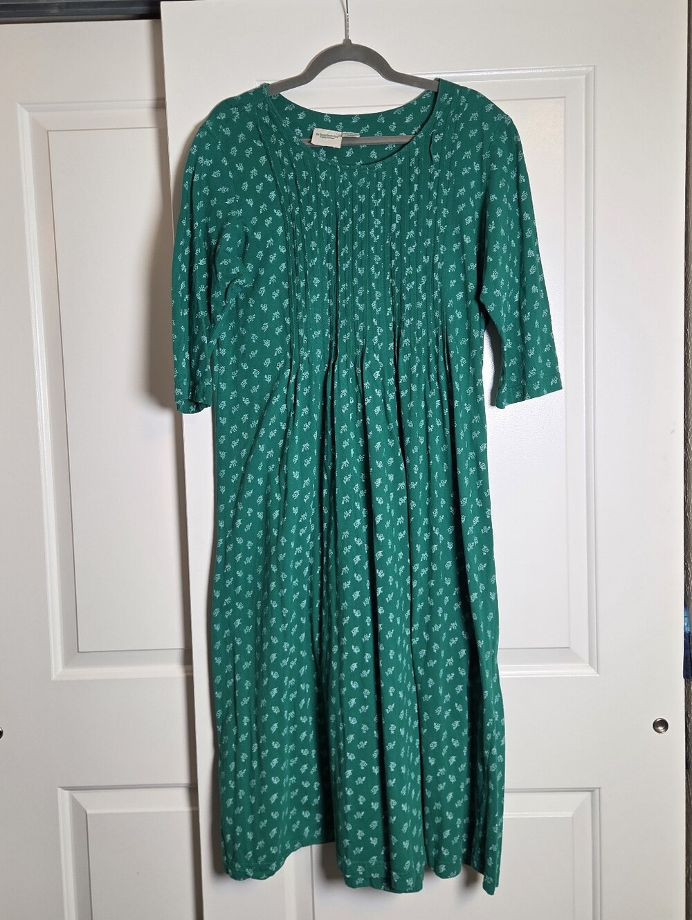 Vermont Country Store Cotton Midi Dress Green Floral Pintuck Women's 1X